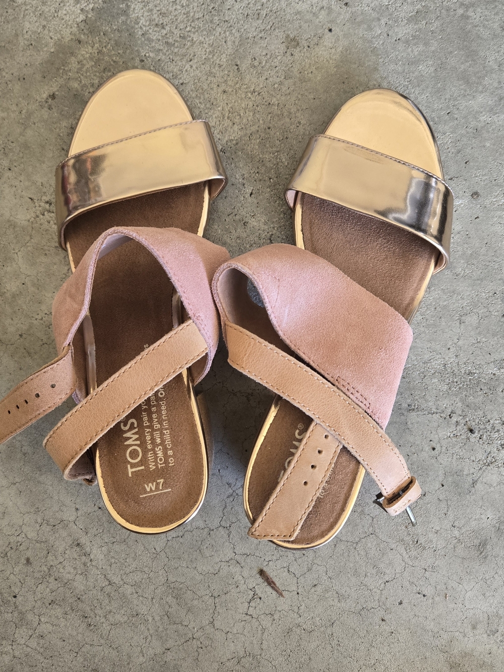 TOMS Women’s Pink Suede & Rose Gold Strap Sandals